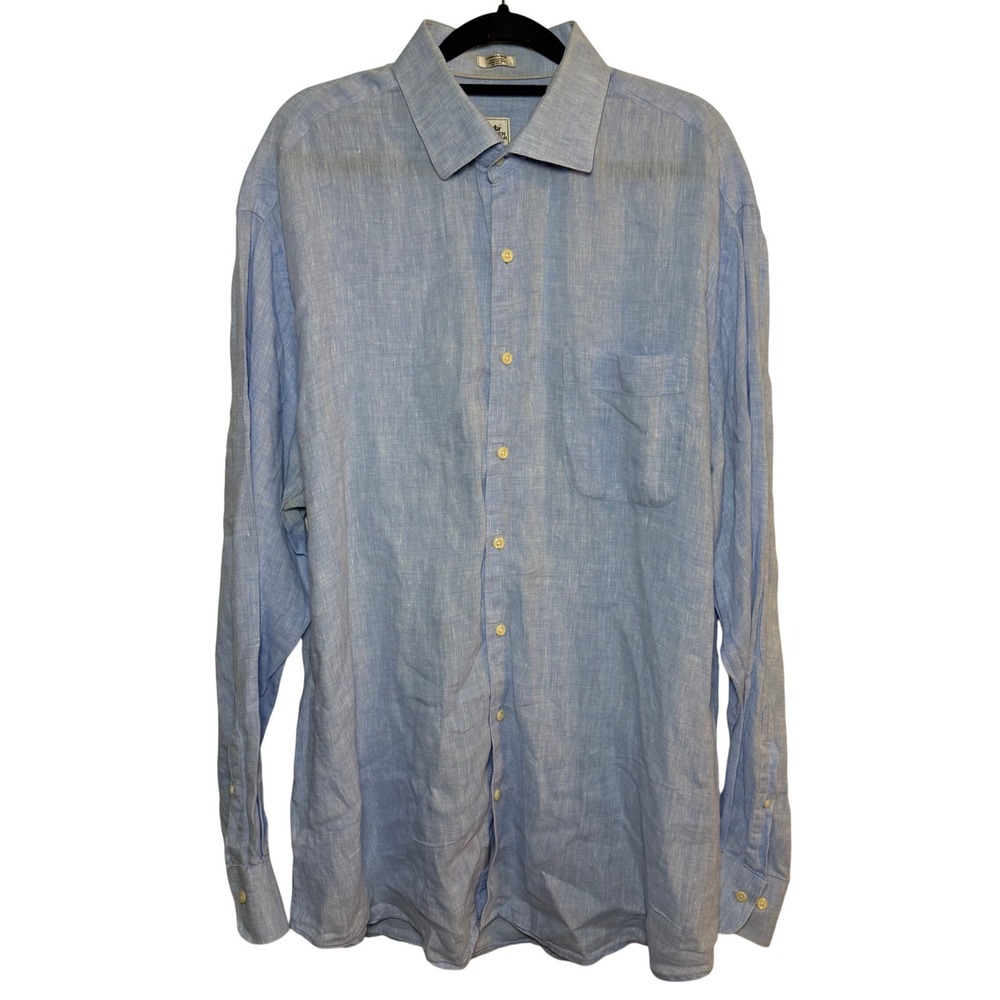 Peter Millar Shirt 100% Linen Blue Sz XL Button Down Coastal Summer Preppy Light